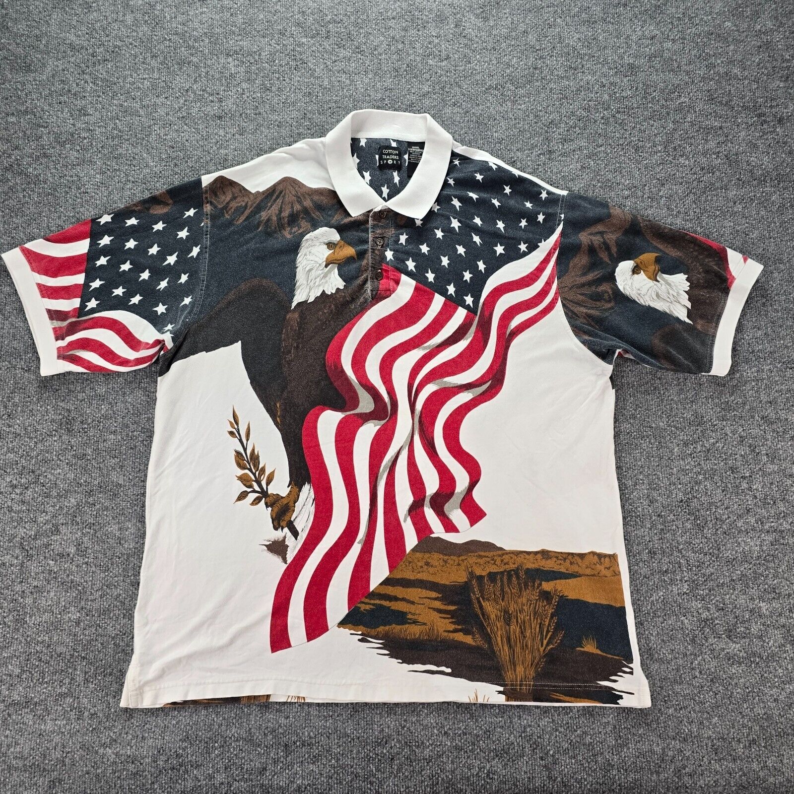 Cotton Traders Mens Polo Shirt American Eagle USA Flag Patriotic Sz 2XL