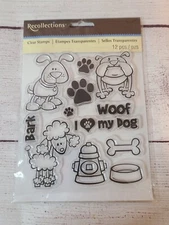 Recollections Clear Stamps Woof Woof 119957 12 piece Set Dog Bone Hydrant Paw