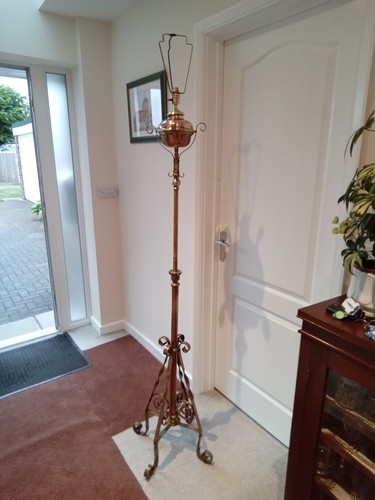 Victorian Adjustable Brass/Copper Standard Lamp, Scroll Detail -Hinks & Son B'hm - Picture 5 of 12