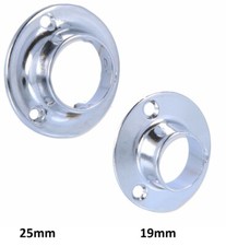 WARDROBE RAIL FITTINGS CHROME ENDS, CENTRES, BRACKETS FOR 19MM 25MM TUBE