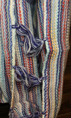 Theodora & Callum Away We Go Cowl Scarf with Tassel Fringe 36x18 Color Blue - Picture 4 of 6