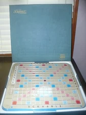 Vintage Deluxe Edition Turntable Scrabble Game Selchow & Righter Red Wood Tiles