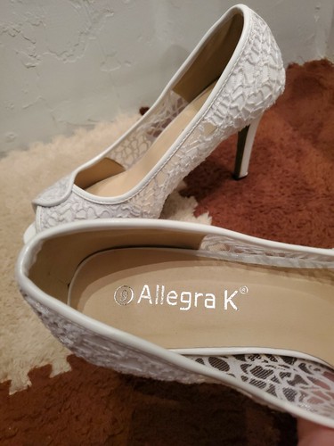 Allegra K Women's 9 White Lace Open Toe Platform Stiletto Heels - Picture 4 of 11
