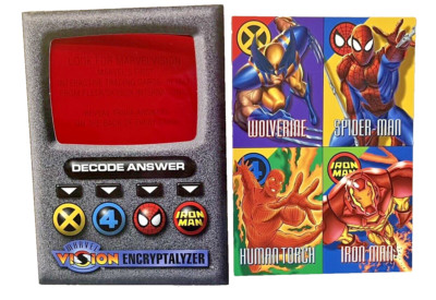 Vintage Marvel Vision 1996 geprägte Sammelkarten Promo-Blatt & Verschlüsselungs-Decoder!