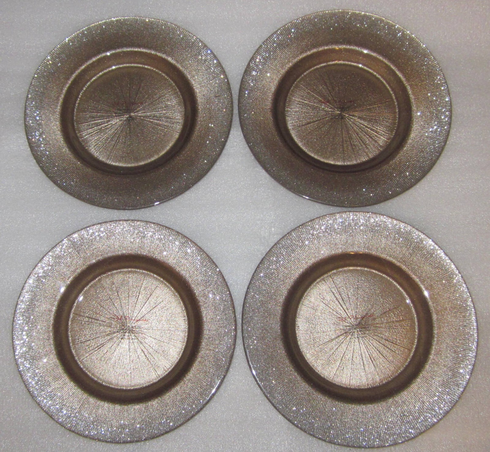 SET 4 RED POMEGRANATE GILDED GLITTER GLASS PLATES 8" NEW w TAGS GOLD BRONZE ROSE