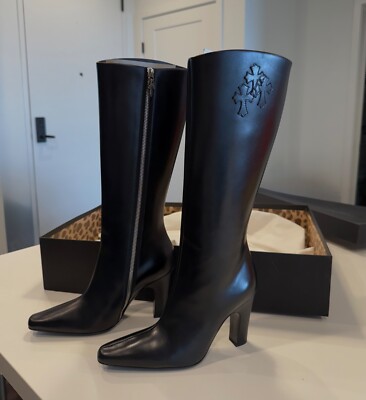 Black leather chrome hearts sugar jones boots.