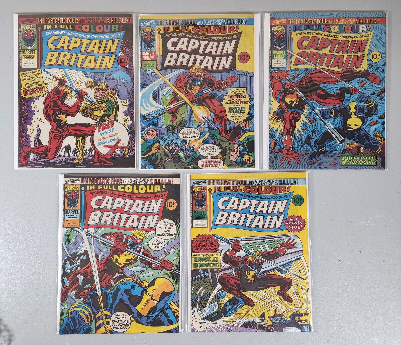 Captain Britain #2 3 4 5 6  UK EDITIONS LOT OF 5 VF Or Better MARVEL UK 1976
