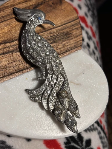 Vintage ESTATE unsigned Boucher BROOCH PIN 1940s BIRD OF PARADISE rhinestones