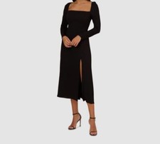Adrianna Papell Women's Black Square-Neck Light Crepe MIDI Dress Size 4