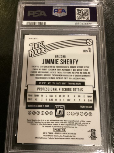 2018 Panini Donruss Optic Jimmie Sherfy Auto Rated Rookie PSA 9 Mint Sig. Bronze - Picture 3 of 5