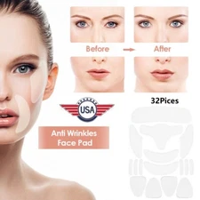 32Pcs Reusable Anti Wrinkle Pad Set Silicone Patches For Forehead Face Eye USA