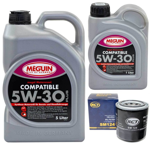 MotoröL Set SAE 5W-30 Plus Meguin 6 Liter + ÖLfilter FüR Subaru Tribeca 3.0 B9-image