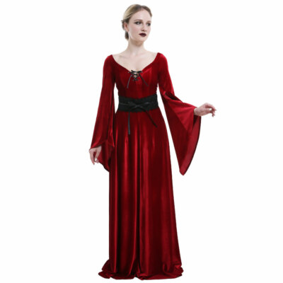 Medieval Renaissance Costume Gothic Handmade Elf Witch Wine Red