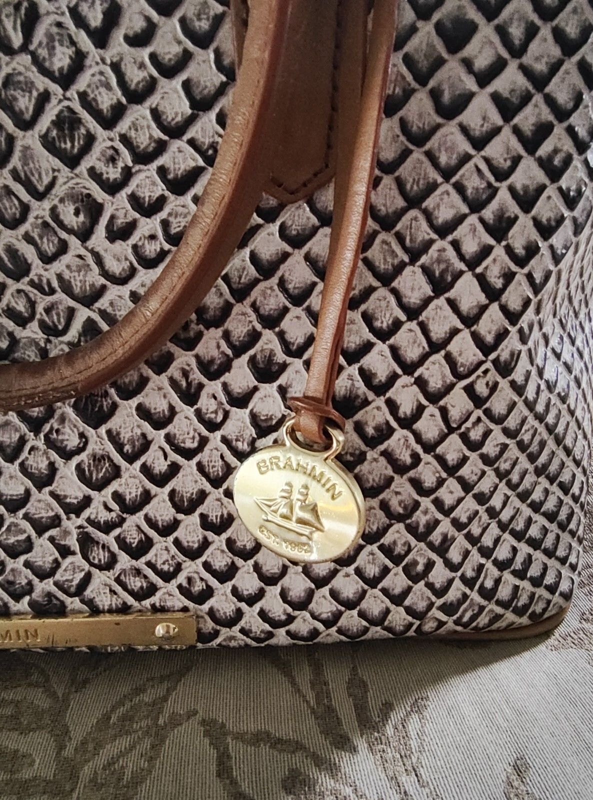 Brahmin Vivian Black Java Snake Dome Leather Satc… - image 6