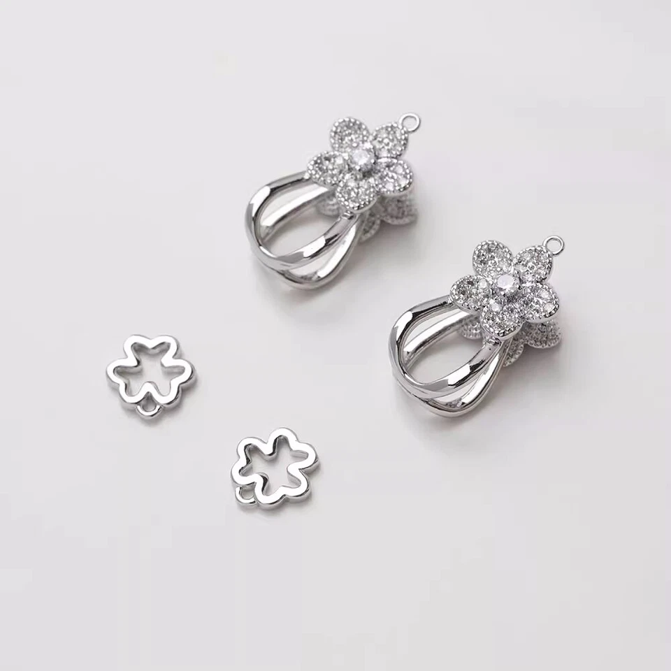 2pcs Cubic Zirconia Petal Toggle Clasp,Gold/Silver Tone Flower Jewelry Clasp - Image 3 of 4