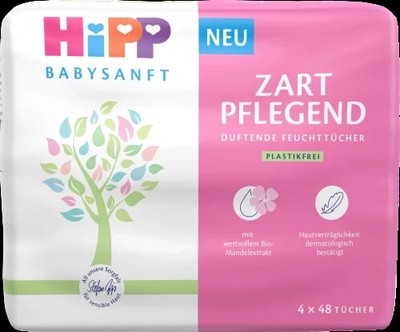 Hipp Zarte Pflegende Feuchttücher - 4 x 48 Stück, sanfte Reinigung für empfindli