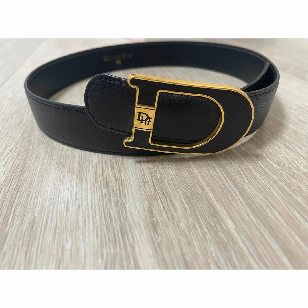 Authentique ceinture Christian Dior cuir noir logo boucle femme mode