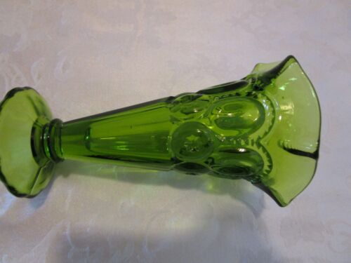 Flor de vidrio verde vintage L.E. Jarrón Smith Luna y Estrellas borde festoneado 6.5" T - Imagen 4 de 7