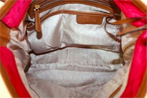 Michael Kors Red Nylon Kempton Front Zip Tote Bag Purse With Brown Leather Trim - Picture 5 of 5