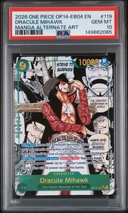 2026 One Piece Azure Sea's Seven Dracule Mihawk Manga Alt Art #OP14-119 PSA 10