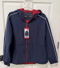 Tommy Hilfiger Women  s Windbreaker Jacket, Lightweight Hooded Blue, Medium