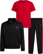 Reebok Boys Jogger Set - 3 Piece Athletic Tracksuit with Tricot 8, Black/Red