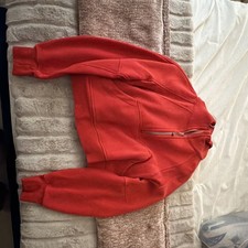 Red Fleece Half-Zip Sweatshirt High Neck Long Sleeve with Pockets for Women