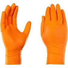 Image of Mercator Grip Nitrile Gloves Orange Green Heavy Duty Textured Mechanic Work Uk