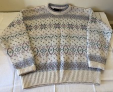 Vintage EDDIE BAUER Pink Blue Wool Nordic Snowflake Fair Isle SWEATER L USA