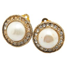Chanel 1982 Rhinestone Earrings Women Gold One Size
