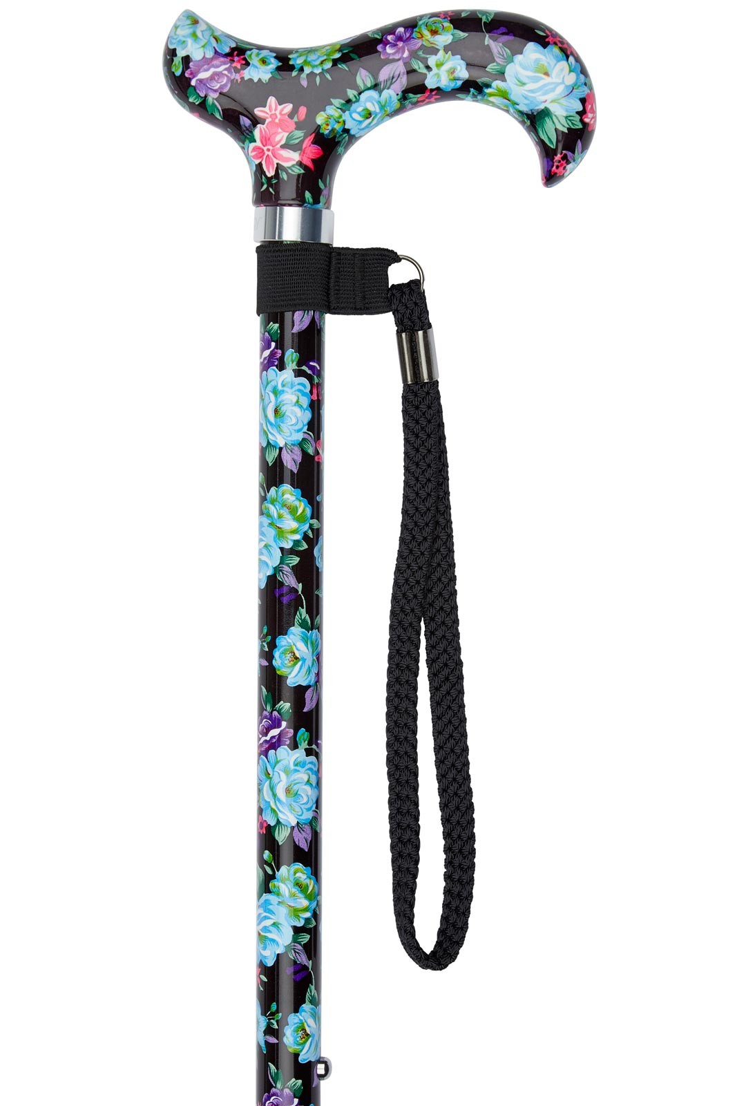 Black Floral Adjustable Derby Walking Stick