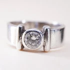 Size 5, Vintage Sterling 925 silver handmade ring with round cut CZ