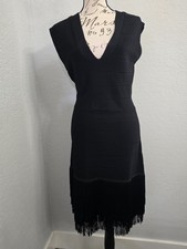 Venus Bandage Little Black Fringe Dress Cocktail, Night Out Party Dress