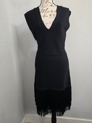 Venus Bandage Little Black Fringe Dress Cocktail, Night Out Party Dress
