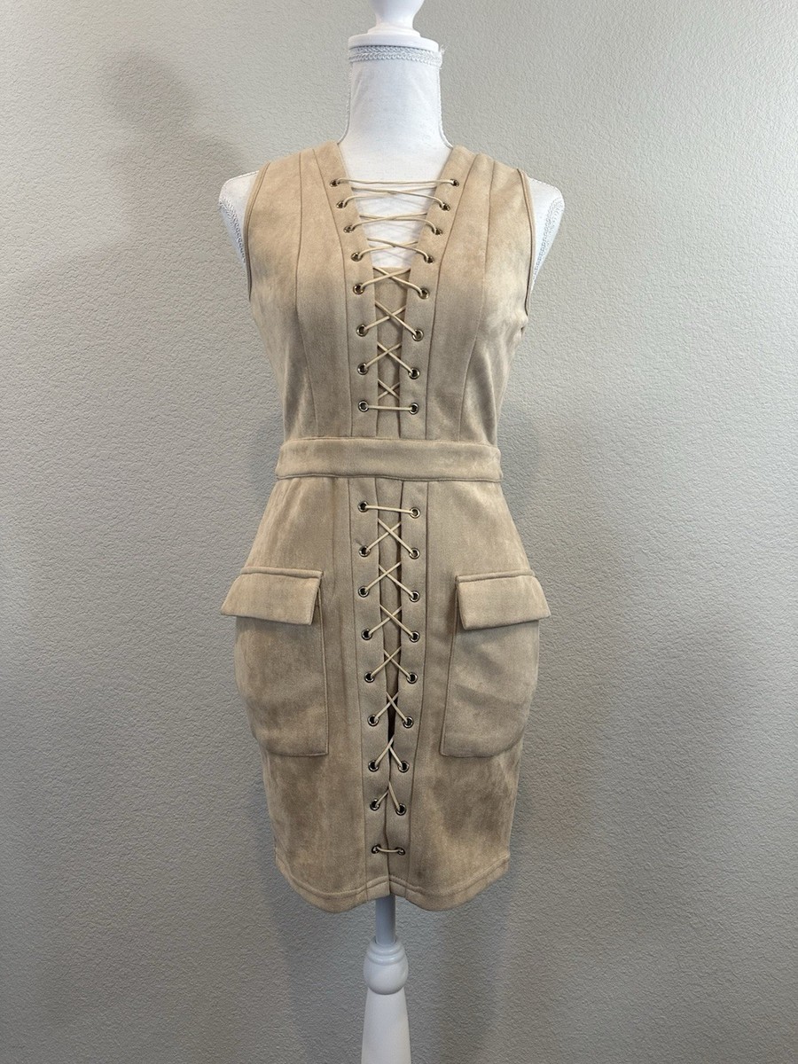Fashion Nova Tan Lace-Up Bodycon Women's Mini Dress - Size S | eBay