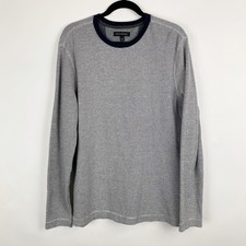 Banana Republic Waffle Knit LS Pullover Shirt Mens L Gray Navy Crew Neck