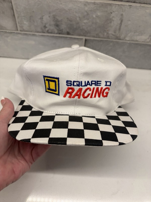 VTG Square D Racing Nascar Hat Black And White Checkerboard Race Flag Snapback