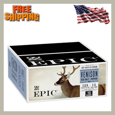 EPIC Venison Sea Salt Pepper Protein Bars Keto Gluten Free 12 Count