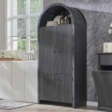 71" Tall Arched Kitchen Pantry Modern Fluted Wood Storage Cabinet W/ Doors