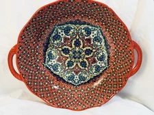 NEW VANCASSO Ceramic Bohemian Geometric Round 10" Pasta Bowl 12" with 2 Handles