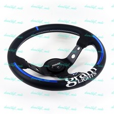 13.75 Black Blue Deep Dish Steering Wheel 3.5 Deep 6 Bolt 3-spoke Racing 13.75 Black Blue Deep Dish Steering Wheel 3.5 Deep 6 Bolt 3-spoke Racing