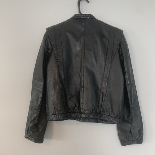 Vtg Bermans Leather Jacket Women’s Size 12 Black Moto Cafe Racer 70s Please Read - Picture 2 of 21
