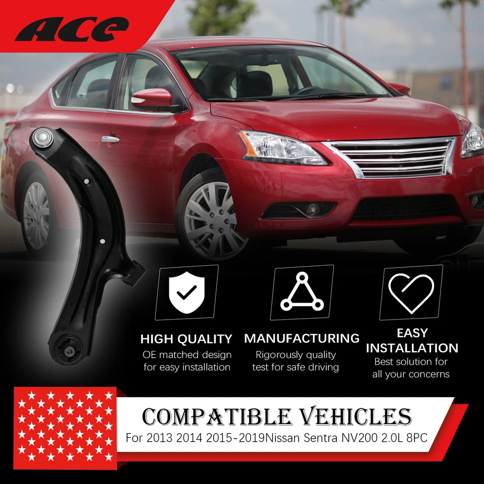 For 2013-2019 Nissan Sentra NV200 8x Front Lower Control Arms Sway Bars Tie Rods Foto 3 de 4