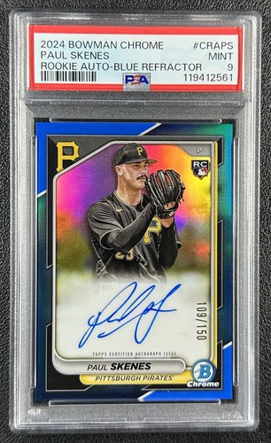 PAUL SKENES PSA 9 2024 BOWMAN CHROME ROOKIE AUTO BLUE REFRACTOR RC 109/150