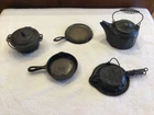 Antique Griswold Cast Iron Child's Set, Salesman Sample, Waffle, Kettle, Griddle