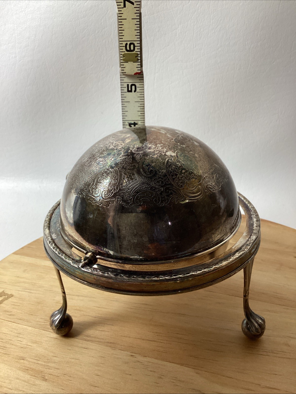 Vintage Silverplate Butter Caviar Server Swivel Dome Top  Filigree Legs England