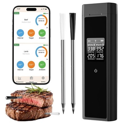 Bluetooth Meat Thermometer Digital Food Thermometer Wireless 820 ft Range W/ 2