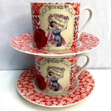 Gloria Vanderbilt 2 Set Demi Teacups & Saucers Mushrooms