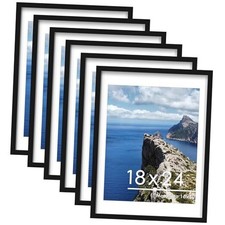 Poster Frame Set of 6, Display Pictures 16 x 20 with Mat or 18 x 18x24 Black