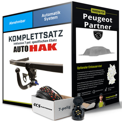 Für PEUGEOT Partner K9 Anhängerkupplung abnehmbar +eSatz 7pol 06.2018-jetzt Set